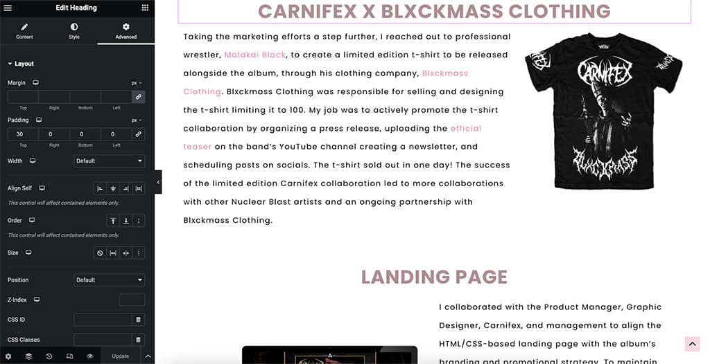 Princess Marie Rivia Website Portfolio Elementor Pro Settings